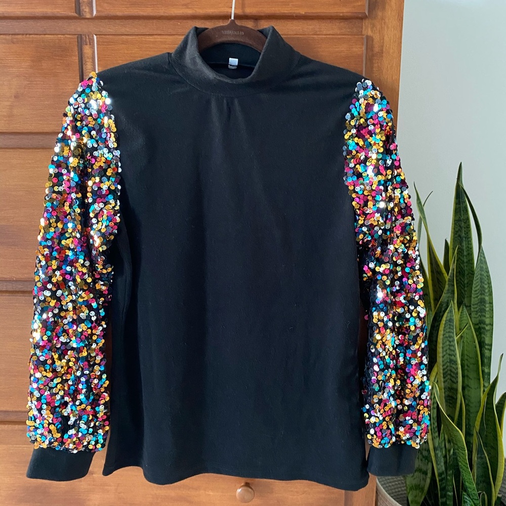 Black sequin sleeve top